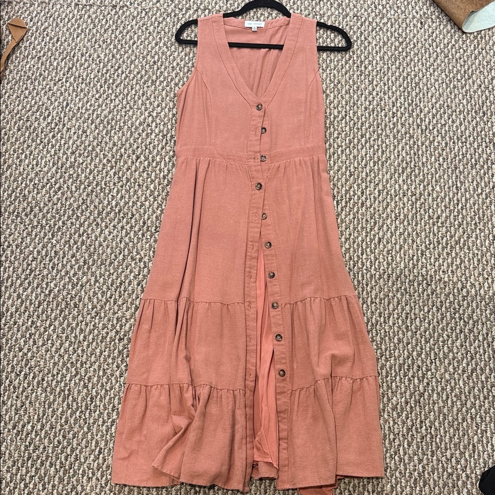 Lost + Wander Button-Front Midi Dress in Coral